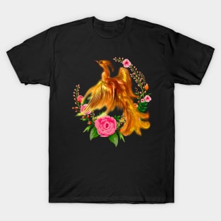 Floral Phoenix Rises From The Fiery Ashes Fantasy T-Shirt